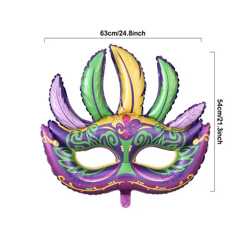 PageebO Mardi Gras Mask Foil Balloons, 4pcs Mardi Mask foil Balloons for Front Door Carnival Birthday New Orleans Masquerade Fat Tuesday Theme party Decorations