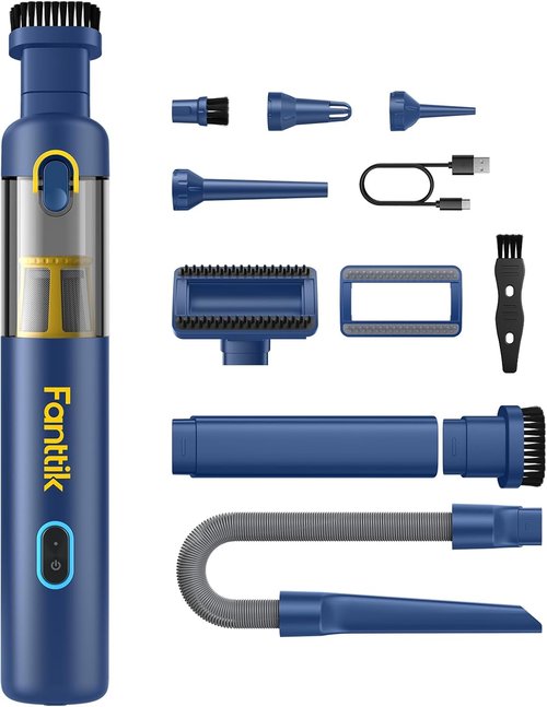Fanttik Slim V8 APEX Car Vacuum - 4-in-1 Portable Mini Cordless Vacuum with 19000Pa Suction Power | Handheld for Car & Office (Blue)