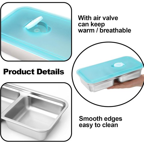 Grab and Go Snack Containers Reusable,Stainless Steel Double Compartment Snack Containers,Dishwasher- Reusable Condiment Container with Lids of Snacks,Dips,Travel and Outdoor Camping (1PCS)