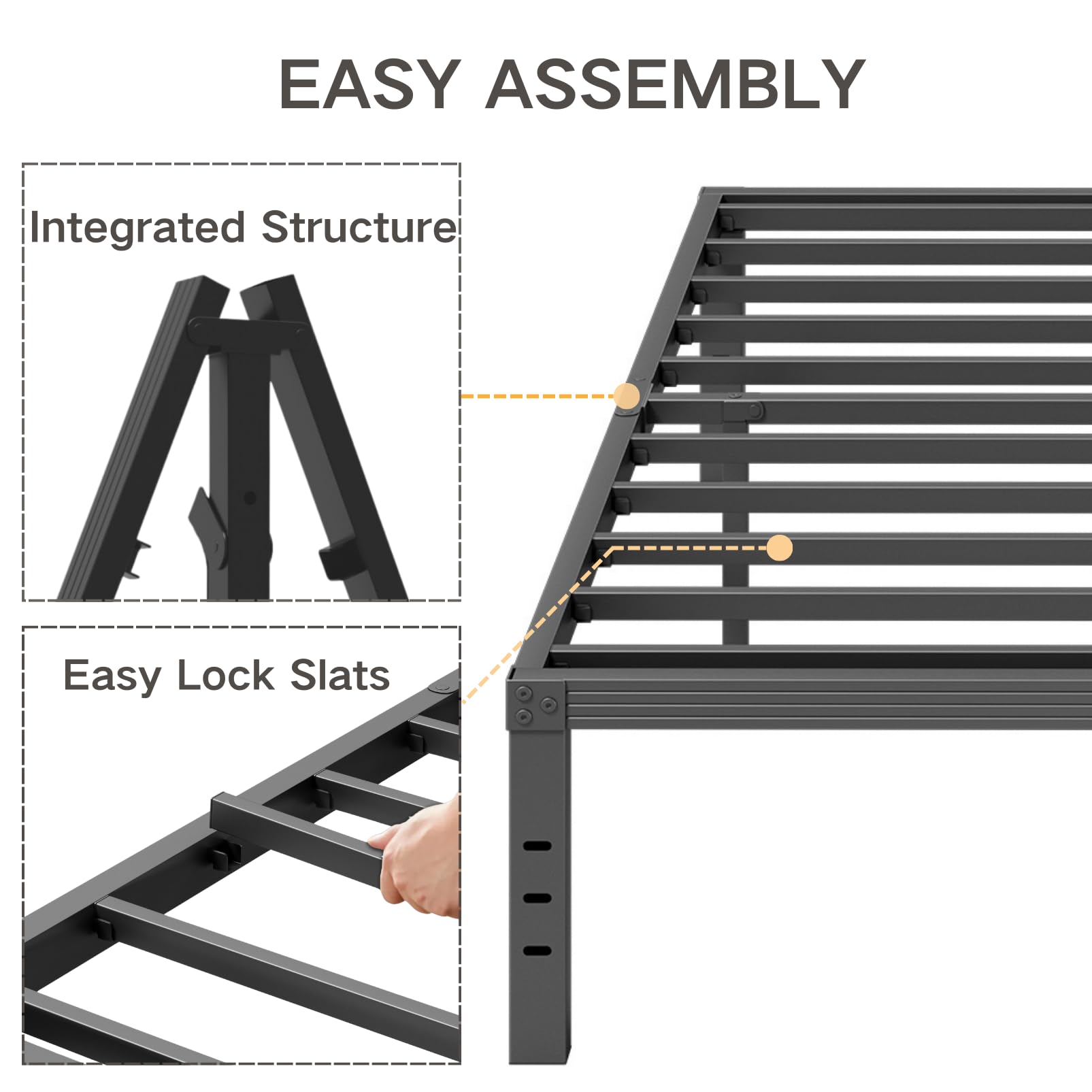 COMASACH Twin Size Bed Frame 16" Tall Heavy Duty, Metal Platform Bed Frame,Sturdy Steel Frame,No Box Spring Needed,Noise-Free,Easy Assembly