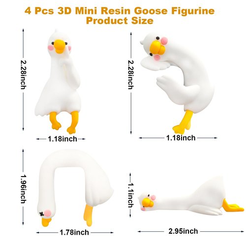 CIGYPLICI 4 PCS Resin Goose Figurine Computer Monitor Decor,Cute Mini Goose Statues for Car Dashboard,Funny Desk/TV/Photo Frame Decorations (White Goose)