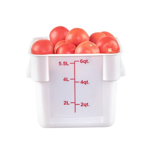 Restaurantware Food Storage Container 10 Pack of 6 qt Plastic Kitchen Storage Bin with Volume Markers Space-Efficient Design Dishwasher-Safe Polypropylene White