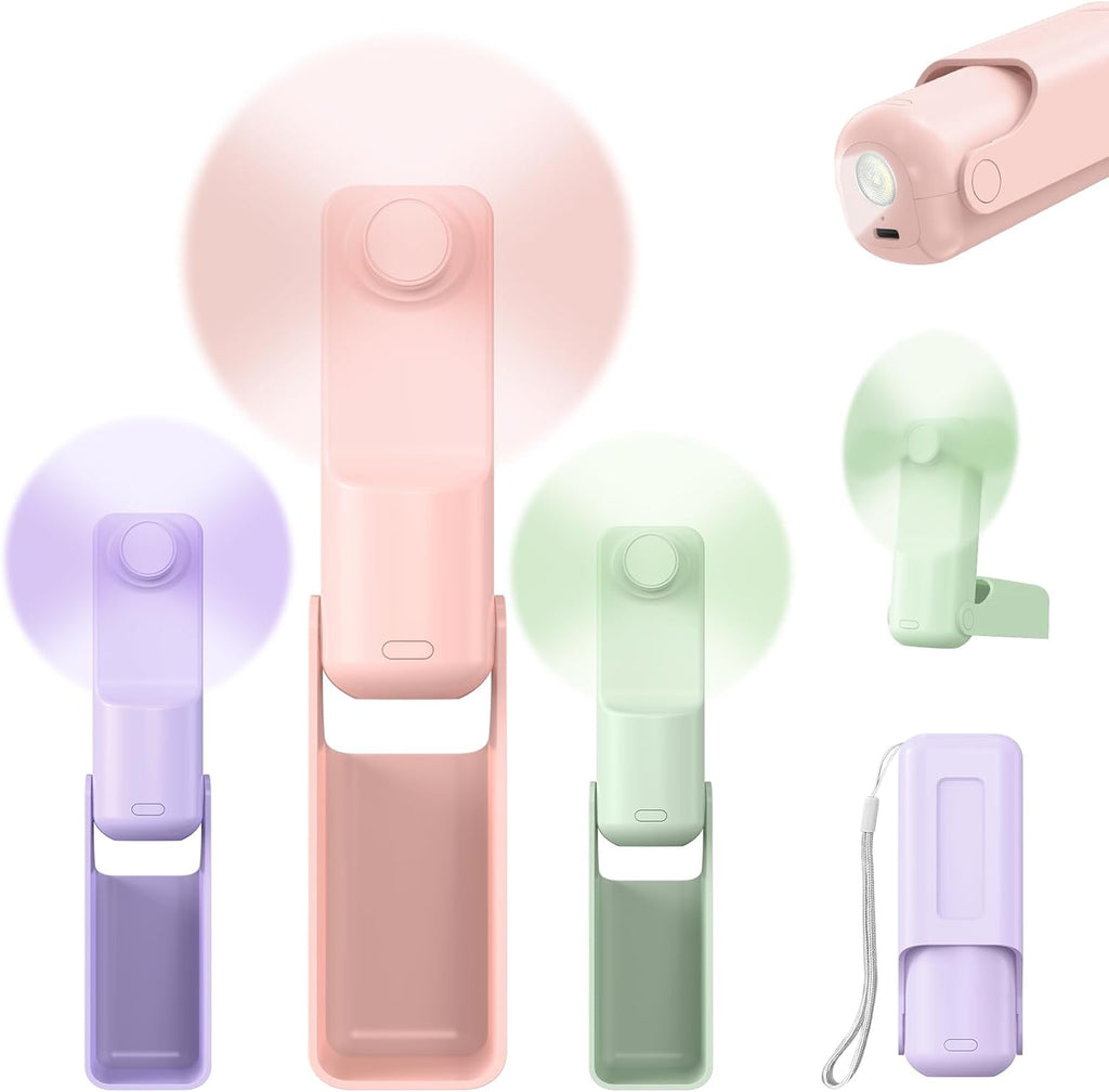 VanSmaGo Portable Handheld Fan - 3-in-1 USB-C Rechargeable Mini Fan with 10-Hour Battery Life | Purple, Pink & Green
