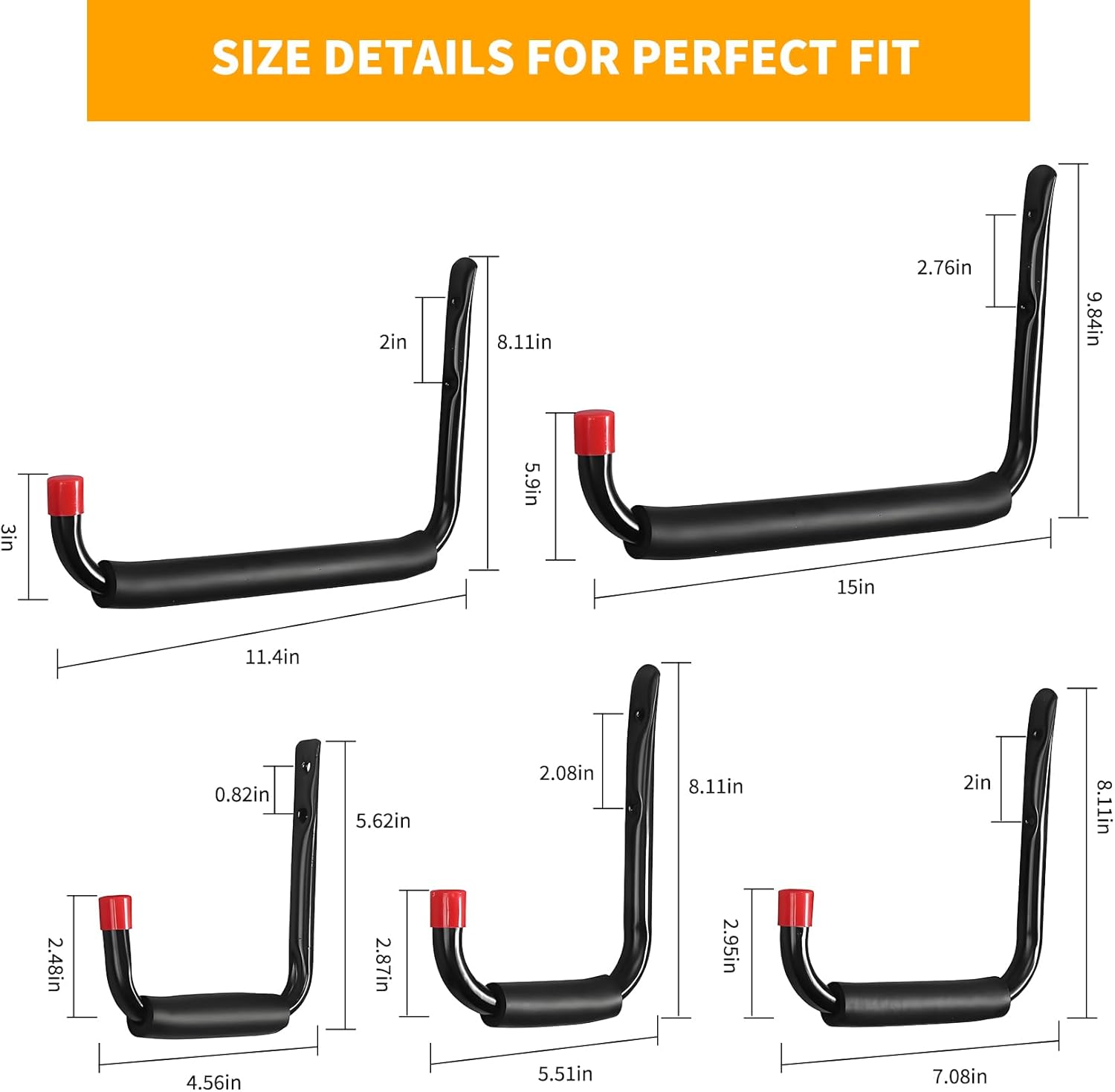 **Skiennix Heavy-Duty Garage Hooks - Utility Steel Wall Mount Organizer with EVA Foam Padding | 6 Pack**