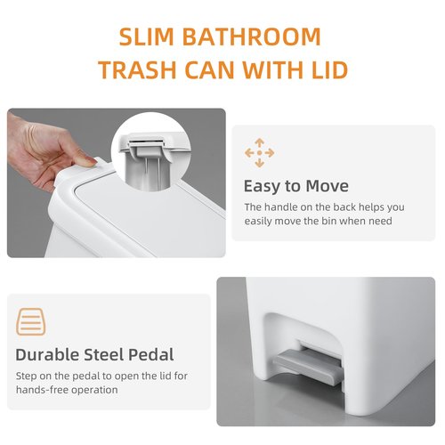 MOPALL 16.5L/4.4Gal Bathroom Trash Can with Lid Soft Close, Slim Trash Can with Pop-Up Lid & Step On Foot Pedal, Garbage Can Waste Bin Trash Bin Wastebasket for Home Kitchen Garage Apartment Office RV