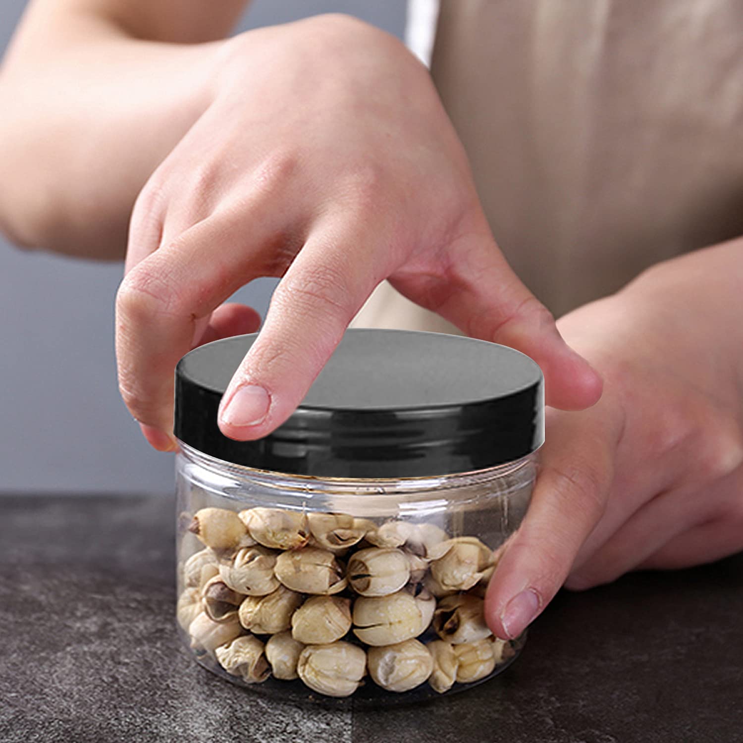 Lainrrew 12 Pcs 8oz Plastic Jars with Lids, Clear Plastic Slime Containers Round Storage mason Jars Container Wide Mouth Storage Jars for Spice, Cookie, Candy