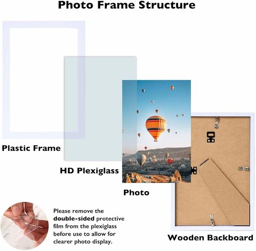JCJMY 4x5 Picture Frame - White Wall Hanging & Tabletop Display | Shatter-Resistant Plexiglass
