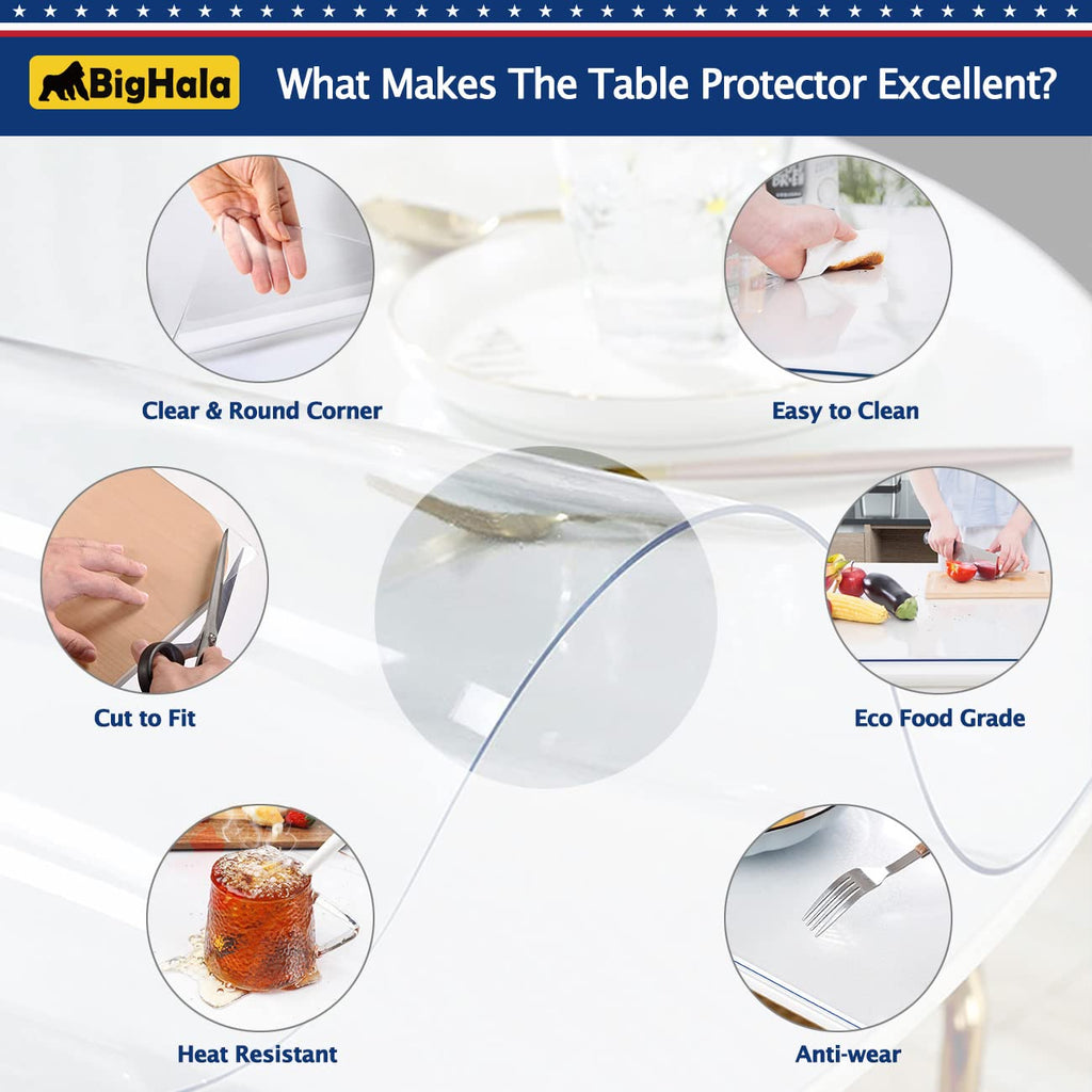 Round Table Protector Clear Plastic Tablecloth Roll Thicken Desk Floor Protective Cover Office Chair Mat Waterproof Wipeable Easy Clean PVC Vinyl Coffee Buffet Banquet Bar Dining Tabletop Pad 45 " Dia