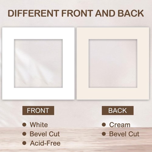 Prudiut 15 Pack 12x12 White Picture Mats, Frame Mattes for 8x8 Pictures Display Photo Frame Mat Core Bevel Cut Mat Board Show Kit for Photos, Prints, Artworks