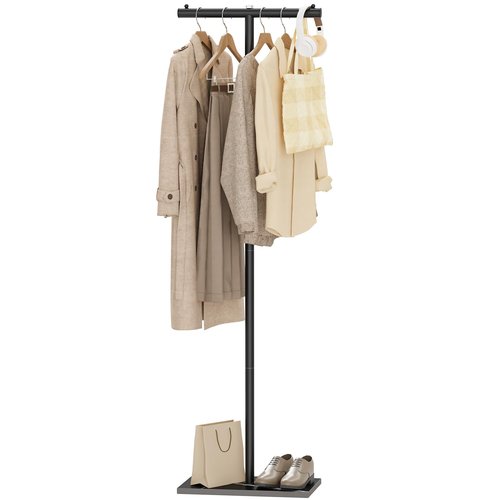 GUOHNHE T-shaped Coat Rack Freestanding, Modern Clothes Rack with Rock Slab Base, Heavy-duty Metal Coat Tree for Boutiques, Hallway, Entryway, 68.9 Inches High, Black, GYJ001B