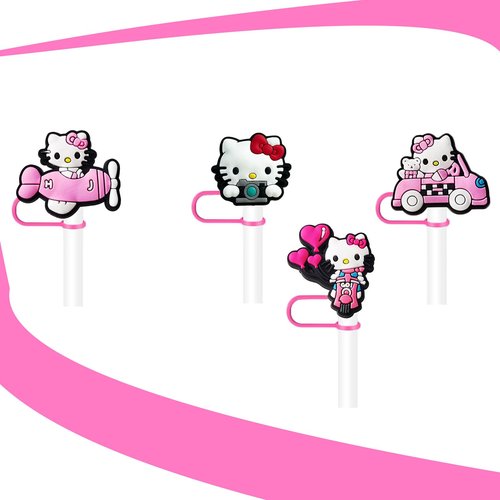 Maituifos 8 Pcs Kitty Straw Covers Cap - 10mm Cartoon Straw Topper(Box Packaging) Silicone Straw Tip Covers for Drinking Straws（Pink Style）