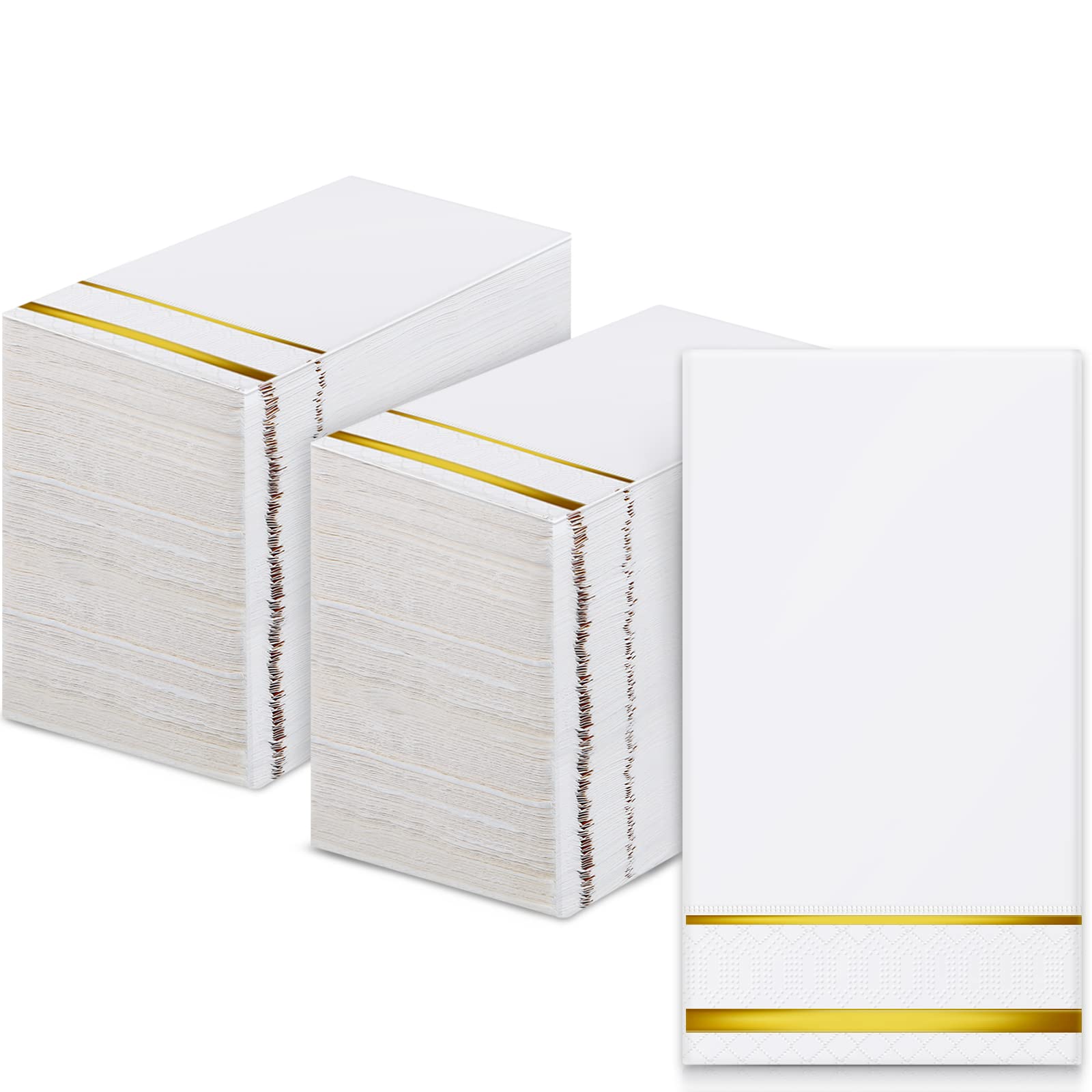 300 Pcs Disposable Guest Towels Guest Napkins Hand Towels for Wedding Graduation Bathroom Kitchen Party Dinners or Events (Gold,Stripe Pattern)