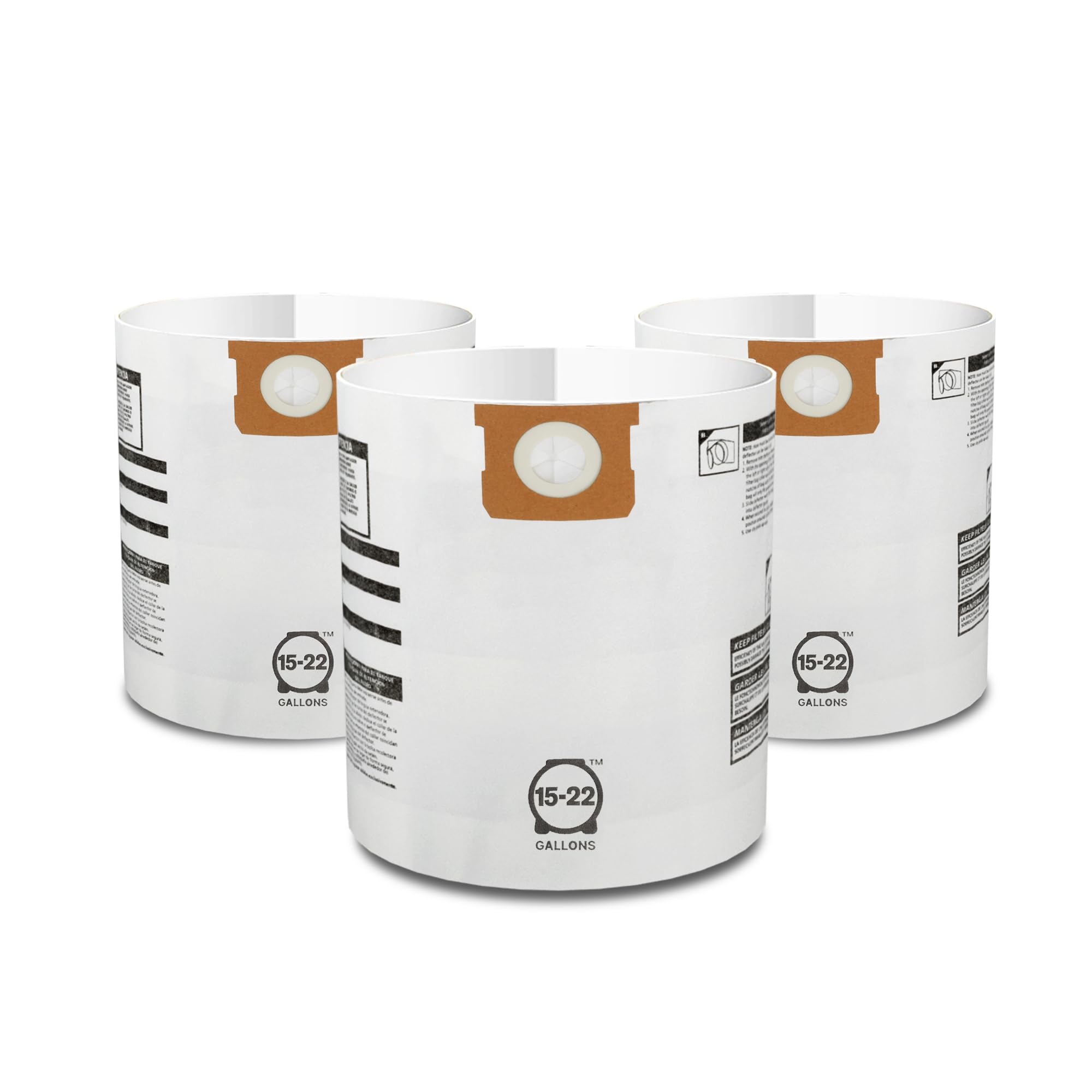 Shop-Vac 9066333 Disposable Filter Bags, Fits 15-22 Gallon Tanks, Effective Filtration and Dust Control, (3-Pack)