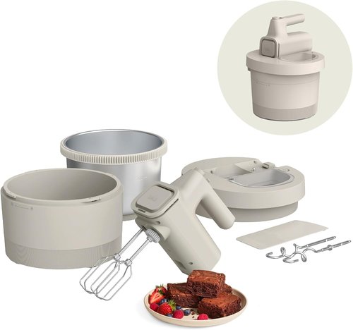 Bella 3.5 Qt Electric Hand & Stand Mixer - 2-in-1 with Bowl, Dough Hook & Whisk, 200 Watt, Oatmilk