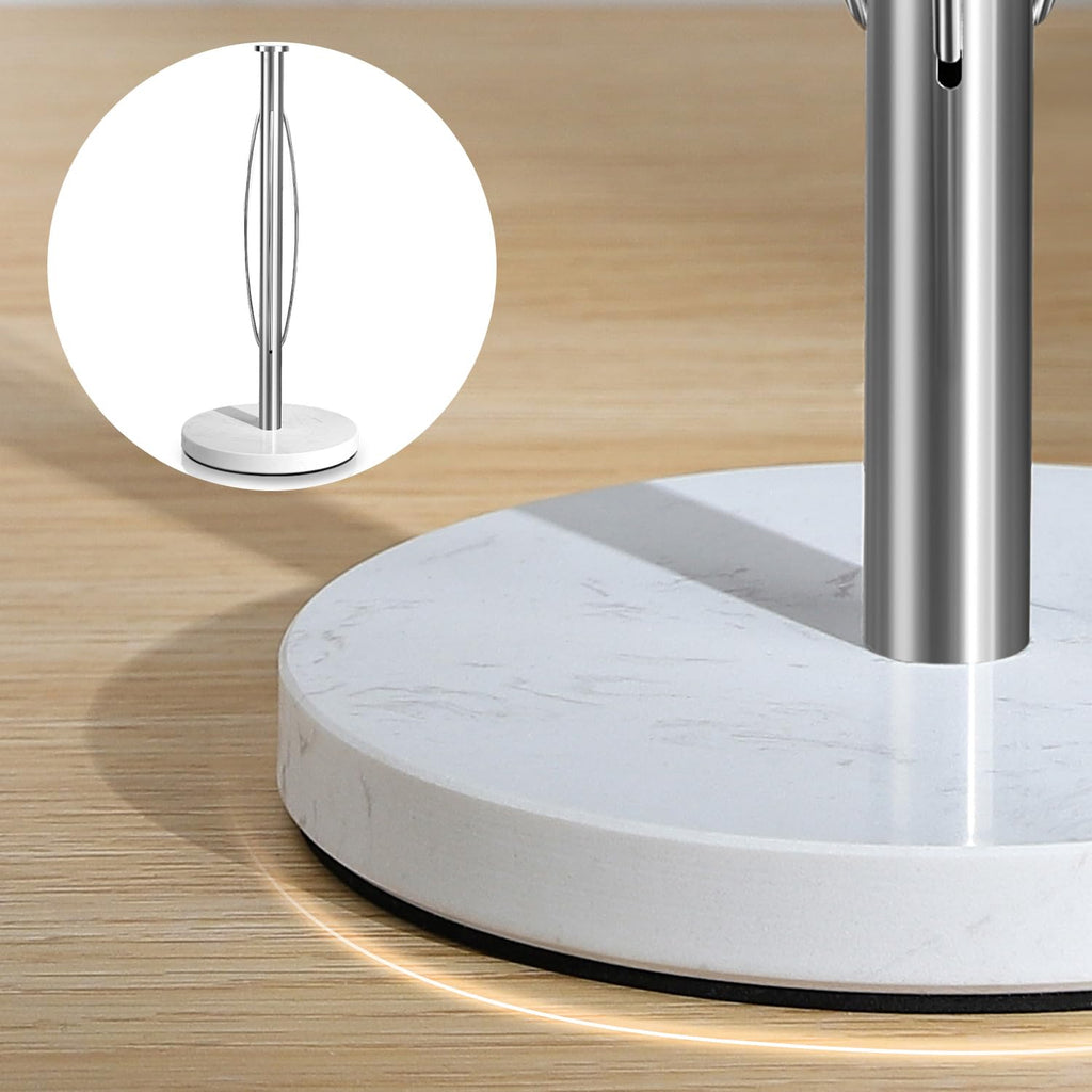 YIGII Heavy Marble Base Paper Towel Holder Countertop - Standing Paper Towel Roll Holder with Weighted Base, Papertowel Holder for Kitchen, White Marble