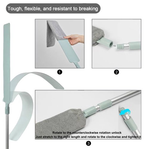 Dust Brush Under Appliance Microfiber Duster with Extension Pole (40 to 55 inches) Bendable, Washable, Extendable Gap Dusters for Sofa Bed Furniture Bottom - Wet or Dry Gray