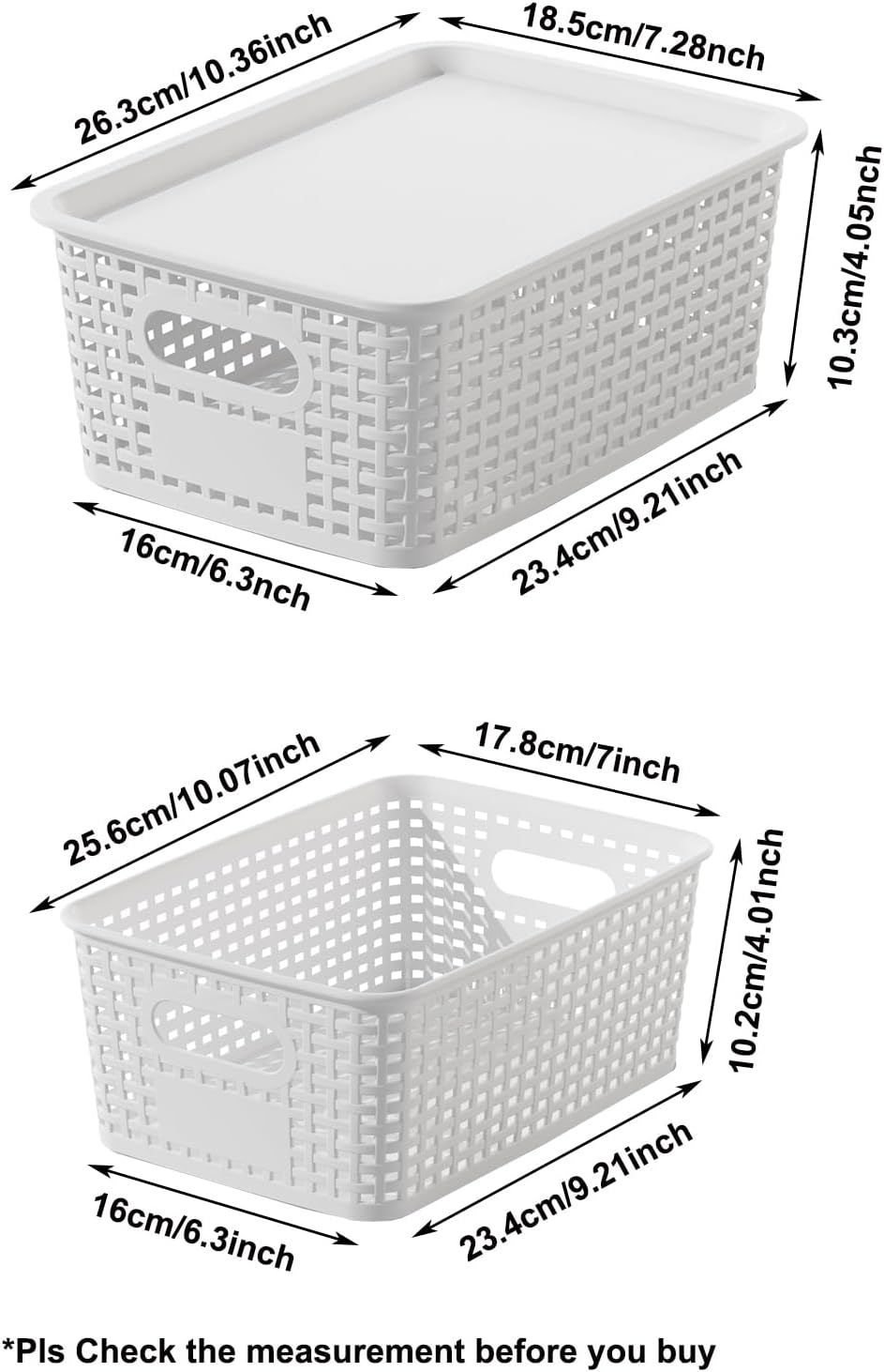 White Plastic Storage Baskets - 12 Pack Stackable Bins with Lids for Organizing | Cute Decorative Storage