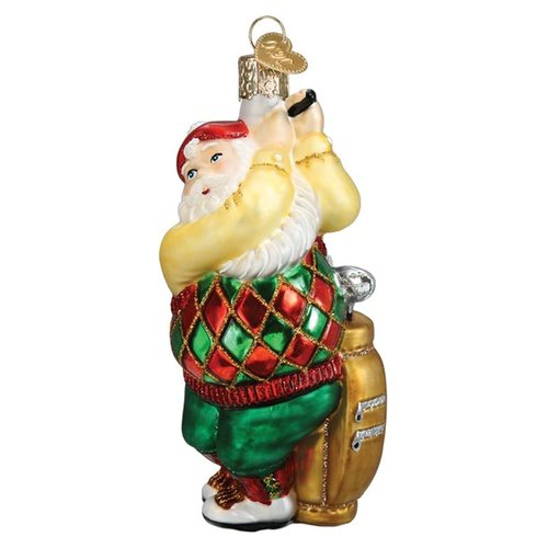 Old World Christmas Golfing Santa Glass Blown Ornament for Christmas Tree, Handcrafted Holiday Decoration, Santa Collection