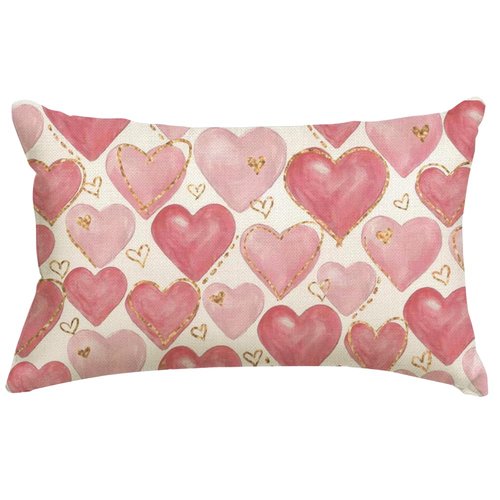 RABUSOFA Valentines Pillow Covers 12x20 Inch,Pink Hearts Golden Decorative Wedding Outdoor Lumbar Cushion Case Decoration for Home Sofa Couch(Pink, 20" x 12" (Pack of 1))