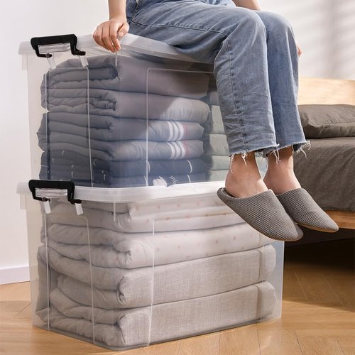 360 QT Clear Storage Bins - Heavy-Duty Stackable Plastic Organizers with Lids | 4 Pack, BPA-Free
