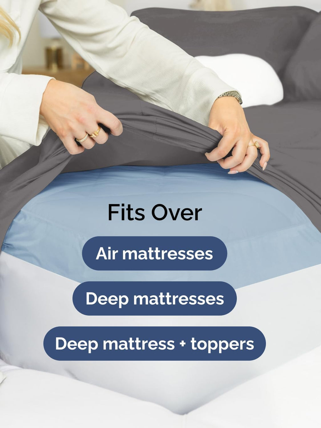 Skiennix Extra Deep Cal King Sheet Set - 6 Piece Breathable Cooling Bedding - Soft Wrinkle-Free Grey