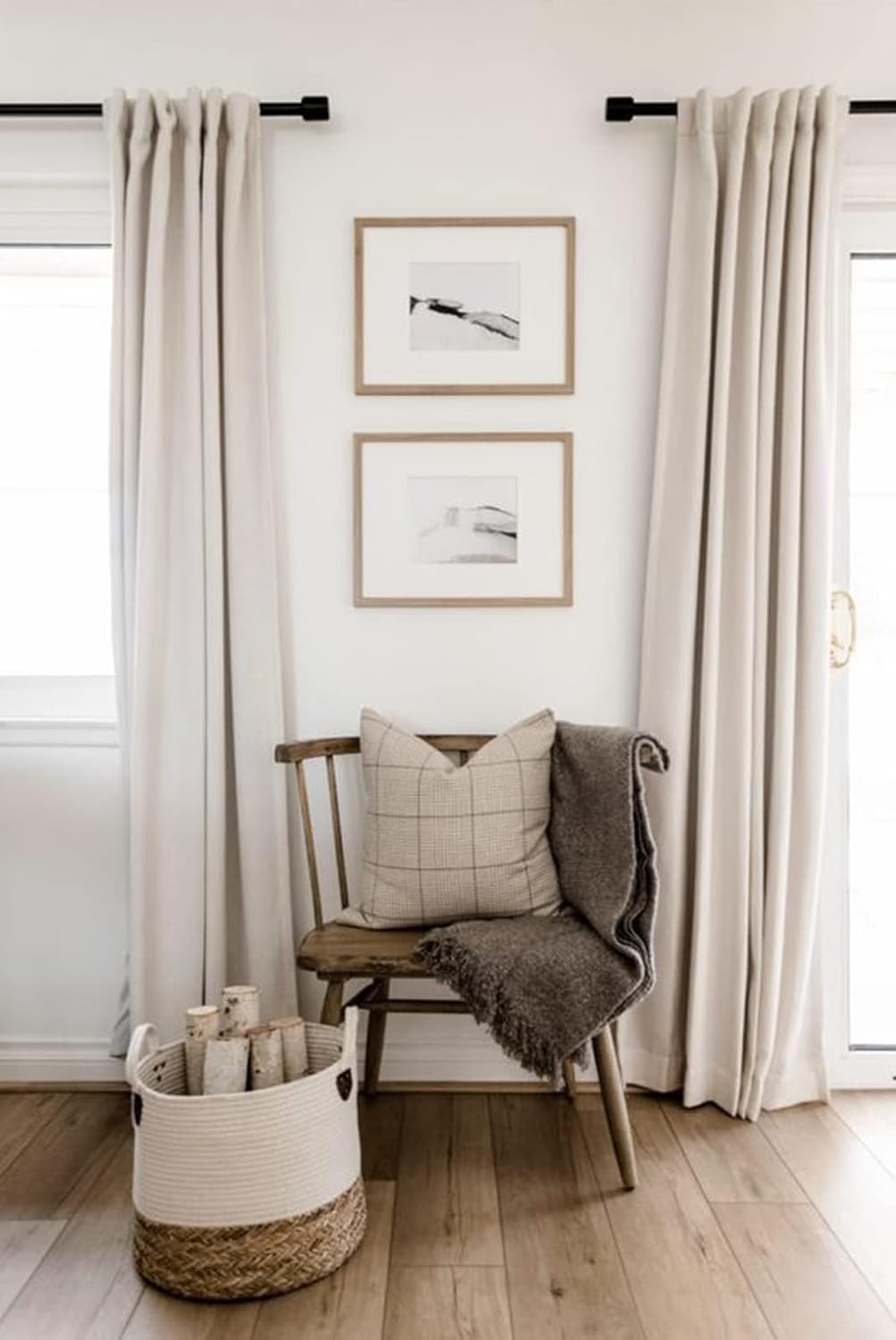 Skiennix 100% Blackout Linen Curtains - Thermal Insulated Drapes for Bedroom | 72" Long, Cream, 2 Panels Set