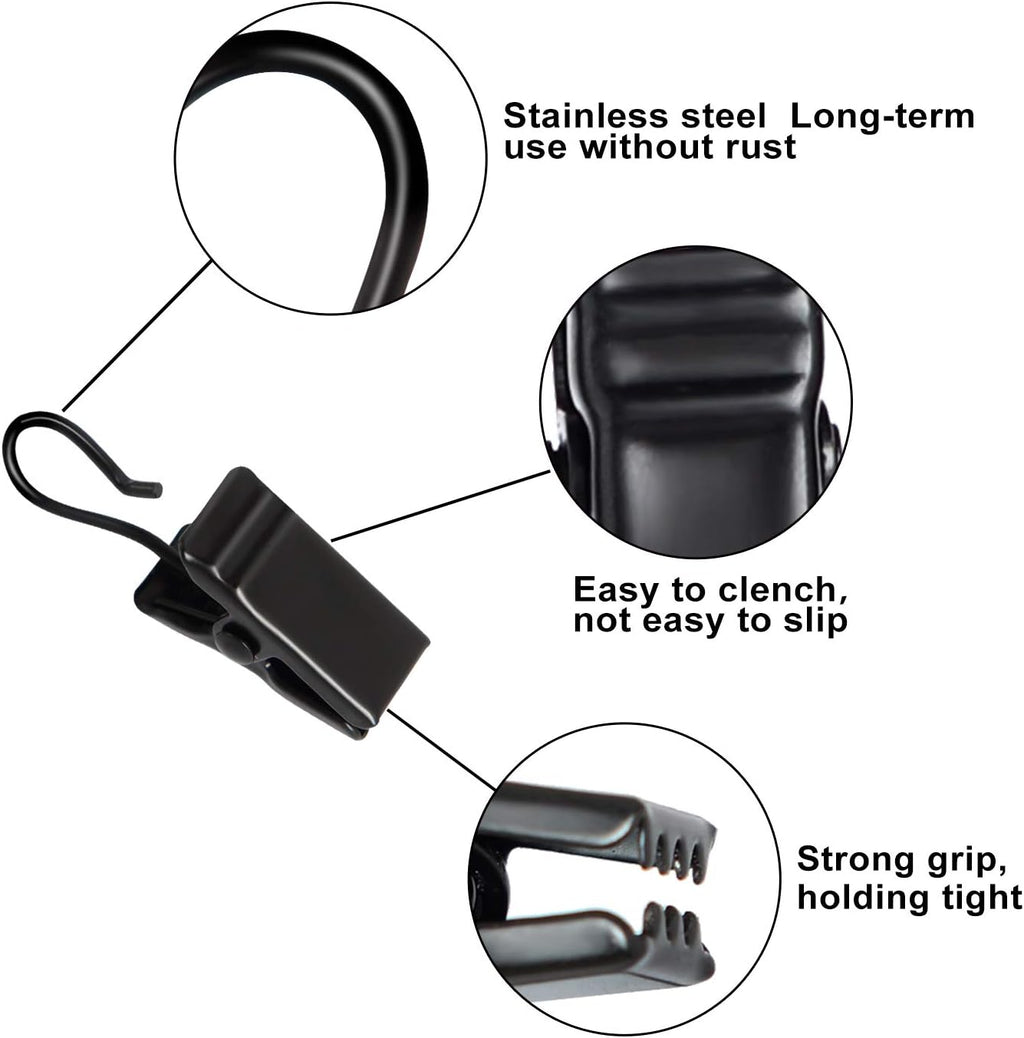 Skiennix 50pcs Stainless Steel Curtain Clip Hooks - Durable Bulldog Clips for Home Decor & Camping