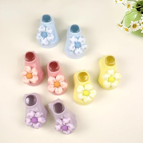 KEAINVRN Baby Girls' Socks - 4-Pack Flower Non-Slip Ankle Socks for Toddlers | Comfortable & Cute