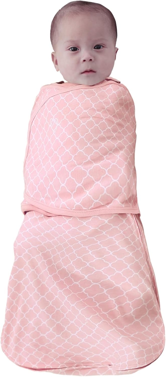 Skiennix Baby Sleep Sack Swaddle - 3-Way Adjustable 100% Cotton Transition Blanket for Girls | 0-6 Months, Pink