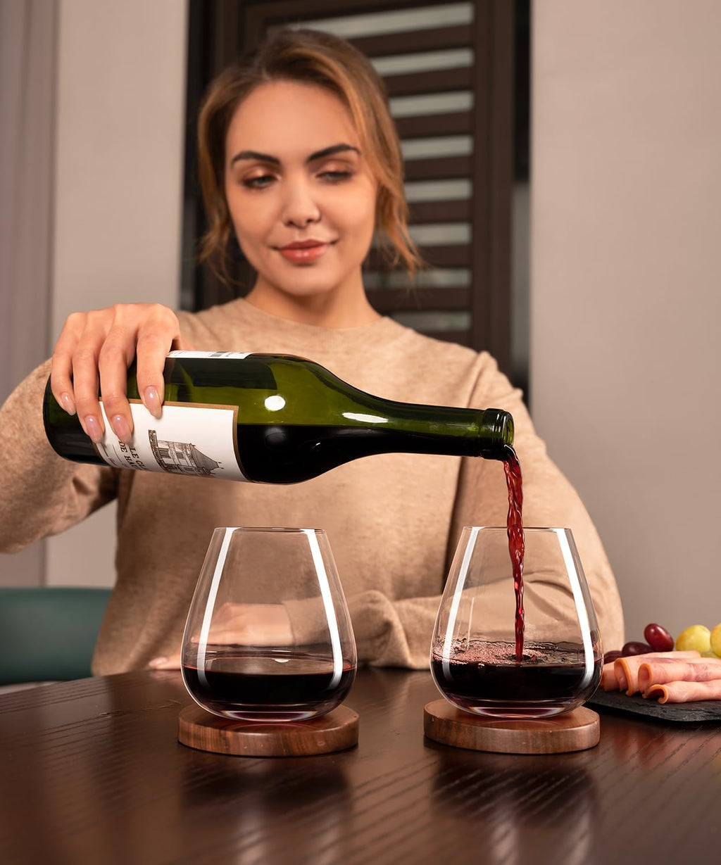 LUNA & MANTHA Stemless Wine Glasses Set of 4(17oz),Hand Blown Crystal for Red & White Wine, Ideal for Daily Use & Special Occasions,|Perfect Gifts for Men, Women
