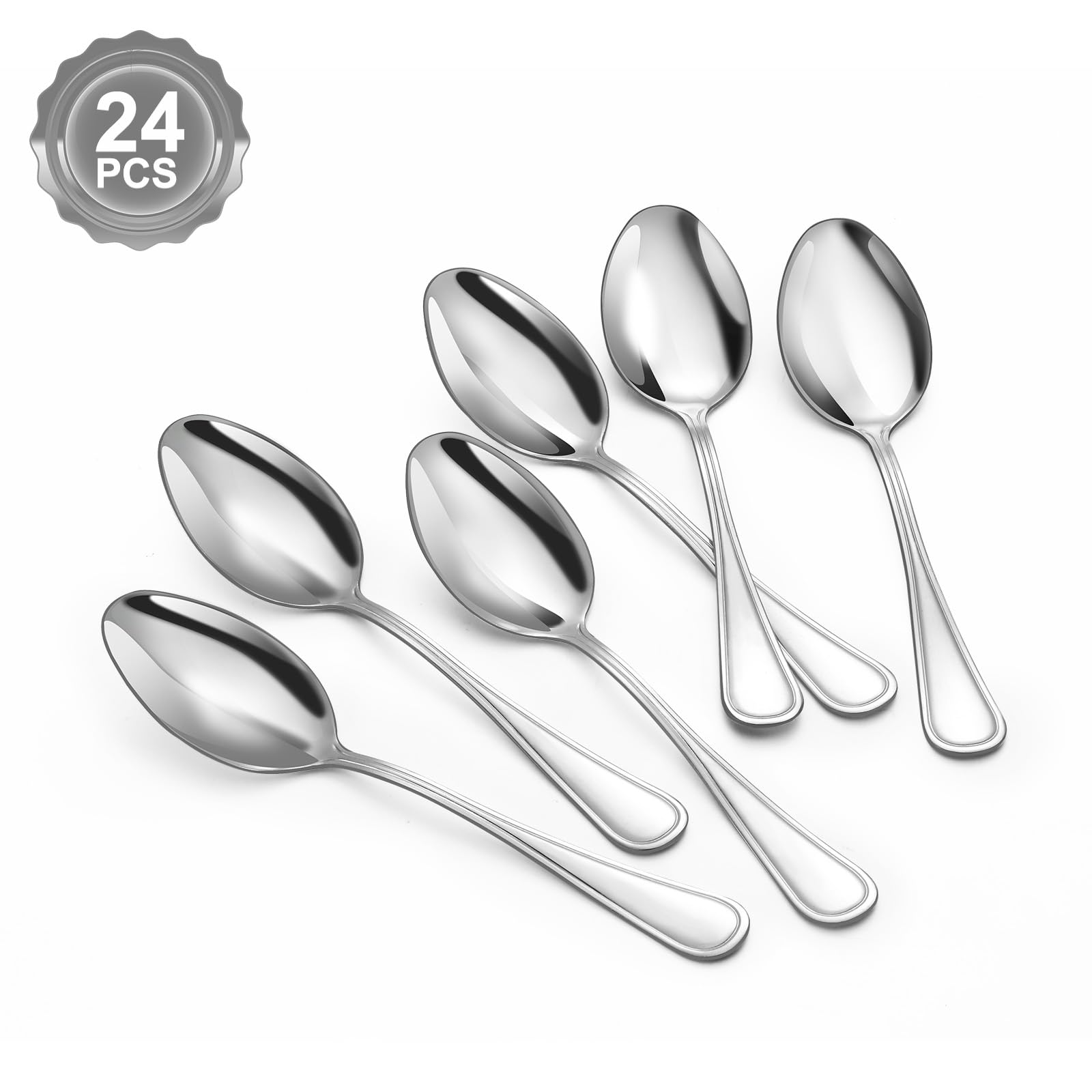 BEWOS 24-Piece Teaspoons - Tea Spoons/Coffee Spoon, 6.3-Inch Stainless Steel Silverware, Teaspoons Silverware, Small Spoons,Spoon for Hot Tea, Teaspoon Mirror Polished & Dishwasher Safe