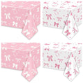 APUXXJUPA 4 Pcs Pink Bow Table Cloths, 51 x 86 '' White and Pink Bow Birthday Decorations for Coquette Birthday Decorations Baby Shower Party Supplies