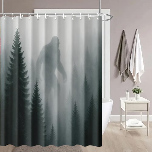 IOHEFY Sasquatch Shower Curtain 72x72 Inch Forest Monster Bathroom Curtain with Misty Woods Sasquatch for Cabin or Horror Decor
