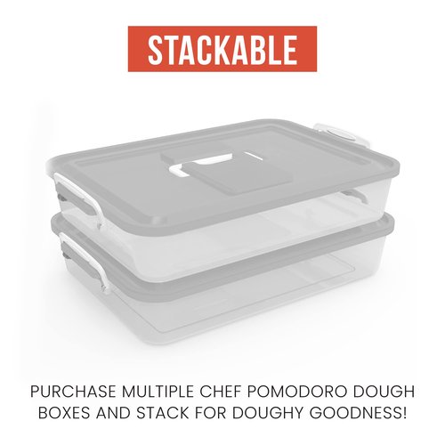Chef Pomodoro Pizza Dough Proofing Box, 14 x 11-Inch, Preparation Container with Lid, Fits 4-6 Proofing Balls, Household Pizza and Bread Dough Tray With Convenient Carry Handle (Grey, 2-Pack)