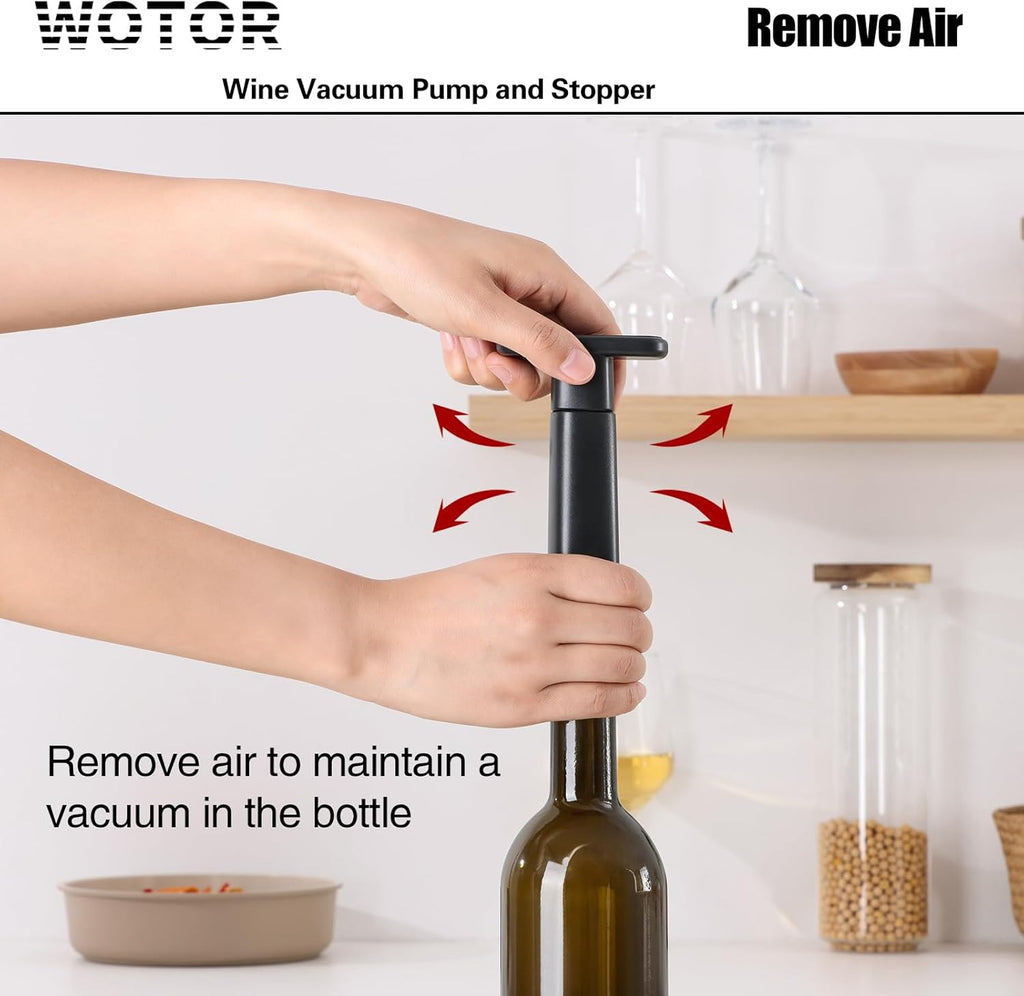 WOTOR Wine Stoppers Vacuum, Wine Saver, Wine Pump Vacuum Stoppers, Wine Preserver, Reusable Bottle Sealer Keeps Wine Fresh (Black, 24 Pieces)