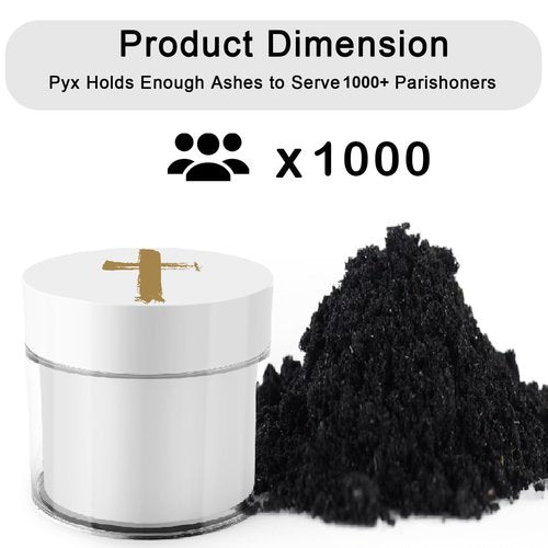 Prefilled Pure Palm Ashes for Ash Wednesday with Acrylic Palm Ash Pyx Container, Christian and Catholic Church Supplies, Comes in Packs That Serve 1000 People (Cross)