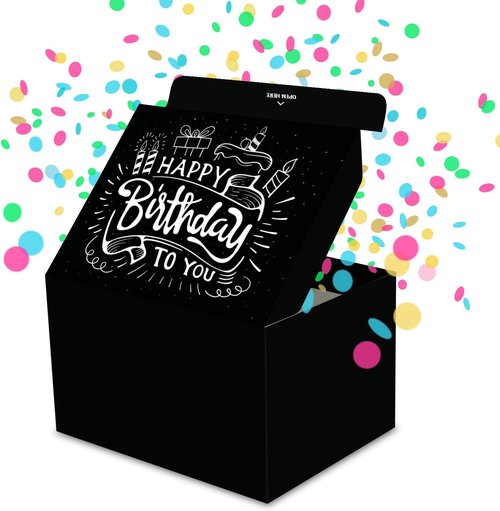 FETTIPOP Exploding Confetti Gift Box - Premium Black Surprise for Happy Birthday | 7.2x5.5x4.3 in.