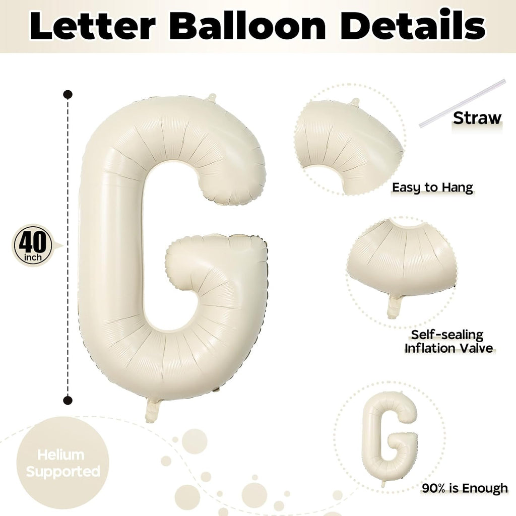 Skiennix 40-Inch Custom Letter Balloon - Giant Cream White Alphabet G Foil for Birthday Parties