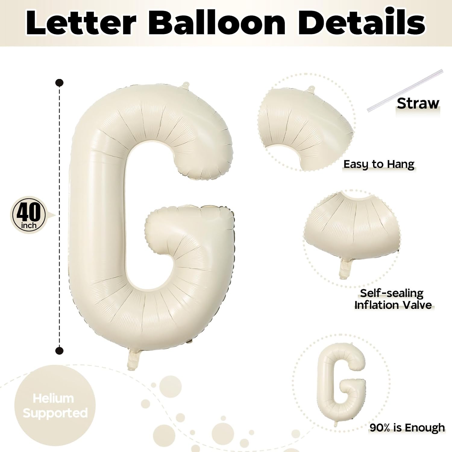 Skiennix 40-Inch Custom Letter Balloon - Giant Cream White Alphabet G Foil for Birthday Parties
