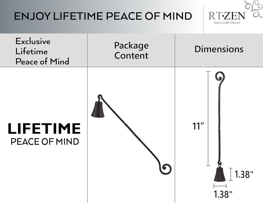 RTZEN Antique Bell Candle Snuffer - Handcrafted Wrought Iron Extinguisher with Long Handle | Unique Black Matte Decor Gift