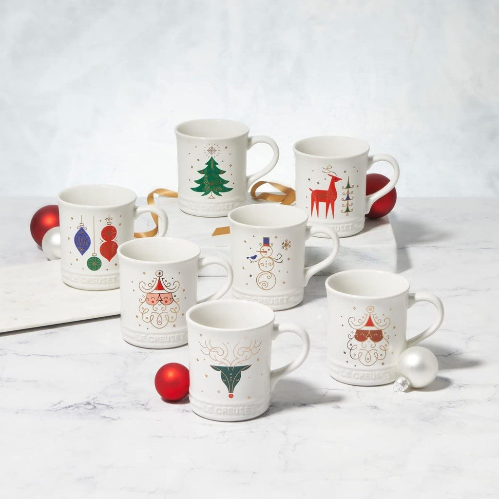 Le Creuset Stoneware Noel Collection: Reindeer Mug, 14 oz., White w/Applique