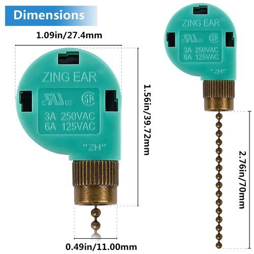 Zing Ear ZE-268S6 Switch Compatible with Hunter Ceiling Fan, 3 Speed 4 Wire Beaded Pull Chain Extension, Use for Ceiling Fans, Lamps and Wall Lights (Bronze Pull Chain)