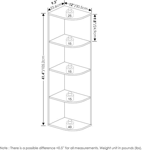 Furinno Pasir 4-Tier Corner Bookcase - Stylish White Open Shelf Design for Space-Saving Storage