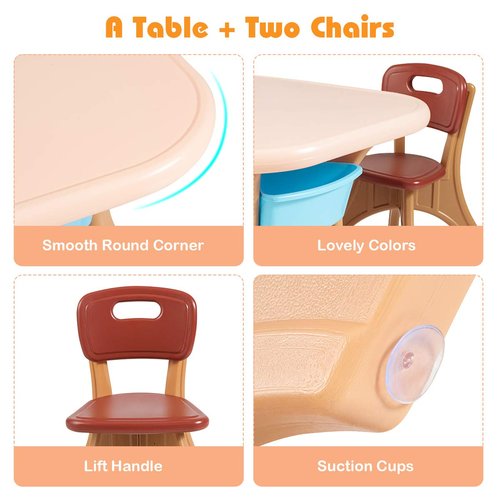 Costzon Kids Table and Chair Set, 3 Piece Activity Table w/Detachable Toy Storage Bin & 2 Chairs for Children Reading Art Craft, Strong Bearing Capacity, Lightweight, Toddler Table & Chair Set, Coffee