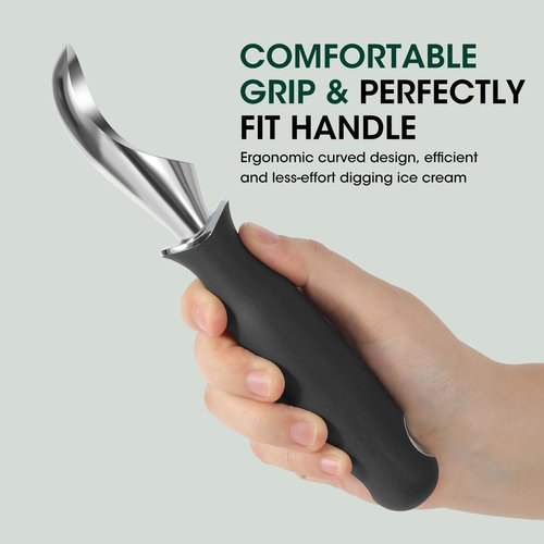 Beneno Heavy Duty Ice Cream Scoop - Upgraded Anti-Fracture Design, Comfortable Grip Long Handle, Effortless Scooping & Dishwasher Safe, Black