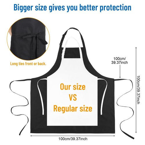Auidy_6TXD Plus Size Aprons for Women with Pockets Adjustable Blooming Waterproof Aprons for Kitchen, Cooking (Black)