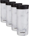 Contigo Huron 16oz Travel Mug - Vacuum-Insulated, Leak-Proof, Keeps Drinks Hot or Cold, White Marble Finish | Pack of 4
