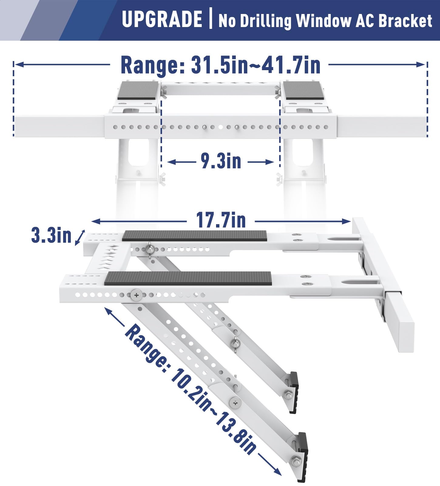 No Drilling Window AC Support Bracket, Adjustable Support Fits Single & Double-Hung Windows, Air Conditioner Holder Bracket Heavy Duty Steel Holds Up to 300lbs, for 5000-24000 BTU Units