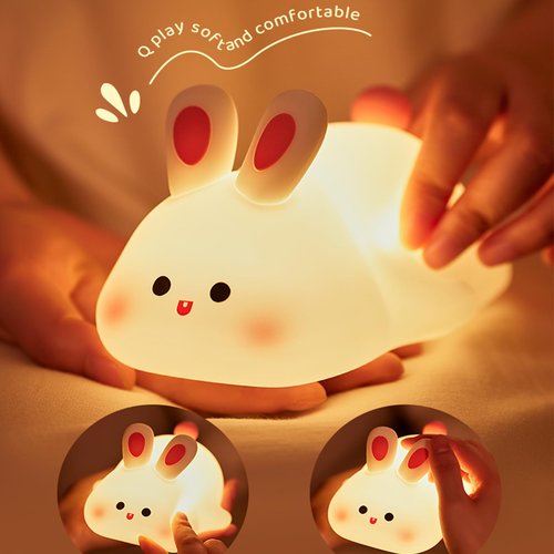 Ocegaoem Bunny Night Light, Cute Silicone Rabbit Lamp, Dimmable LED Nursery Nightlight, Rechargeable Touch Control with Timer, Kids Bedroom Baby Lamp Easter Gift