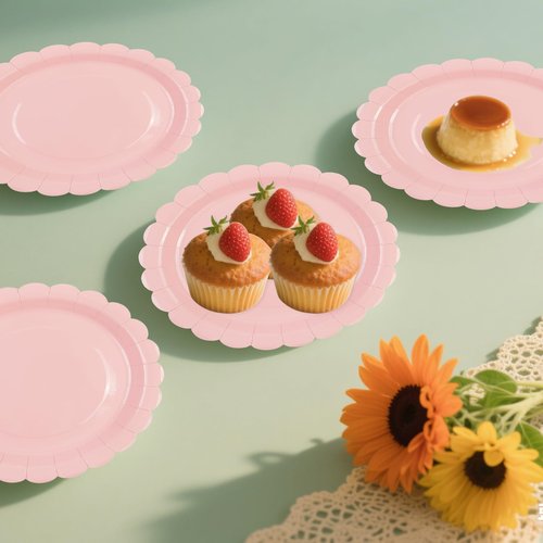 Xjoviative 50 Pcs Pink Paper Plates 7 Inch, Scalloped Paper Plates Disposable Cake Dessert Dinner Plate for Birthday Baby Shower Wedding Party Decorative Supplies (Pink, 7 INCH)